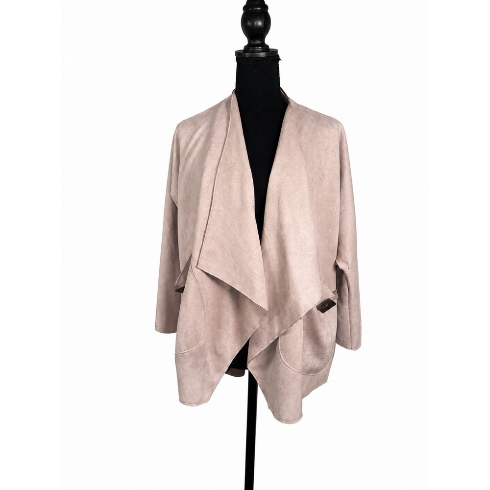 IC by Connie K Faux Suede Waterfall Draped Jacket Cardigan Beige S USA